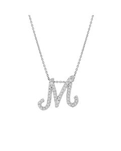Roberto Coin Tiny Treasures Cursive Diamond M Initial Necklace in 18K White Gold