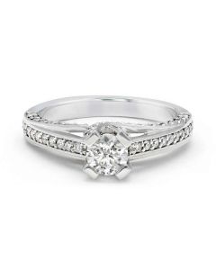 Propose Tonight Round Diamond Center with Diamond Pave Sides Engagement Ring