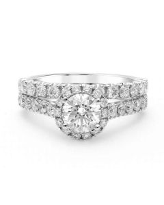 Propose Tonight Round Diamond Halo Matching Diamond Band Wedding Set 