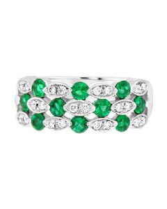 James Free Jewelers White Gold Three Row Diamond & Emerald Band