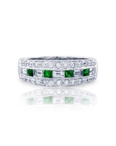 JB Star Diamond And Emerald Platinum Wedding Band 0543-063
