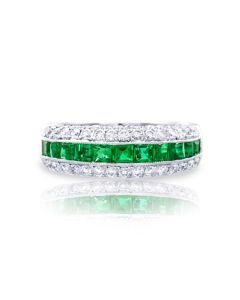 JB Star Emerald and Diamond Platinum Wedding Band 0553-050