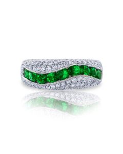 JB Star 9 Round Emerald and Micro Pave Diamond Platinum Band 0572-001