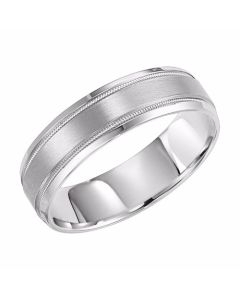 James Free 14K White Gold 6MM Satin Center Polished Milgrain Edge Men's Band