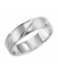 James Free 14K White Gold Satin Polished Diagonal Polished Edge 6MM Men's Band