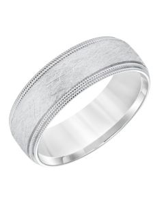  James Free 14K White Gold Double Milgrain Crystalline Finish 7MM Men's Band 