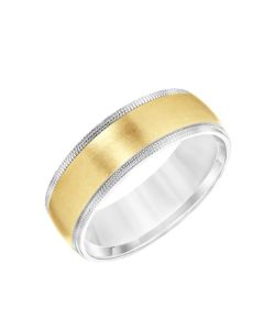 James Free 14K Two-Tone Gold Domed Satin Finish Double Milgrain Edge 7MM Band