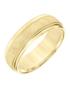 7MM 14K Yellow Gold Sand Blast High Polished Edge Men's Band