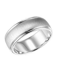 James Free 6.5MM Brushed Center Polished Double Row Edge 14K White Gold Men's Band