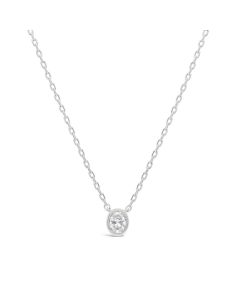 18kt White Gold Oval North and South Bezel Set 1/5 ctw Diamond Necklace - FINAL SALE -