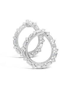 Robert Procop Platinum Square and Baguette Diamond Hoop Earrings