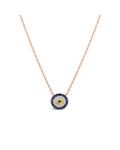 14kt Rose Gold Diamond & Sapphire Evil Eye Necklace On 16" Chain