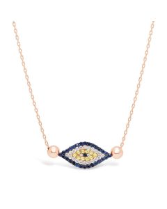 14kt Rose Gold Diamond & Sapphire with Gold Beads Evil Eye Necklace