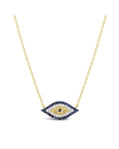 14kt Yellow Gold Diamond & Sapphire Evil Eye Necklace