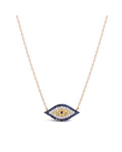14kt Rose Gold Diamond & Sapphire Evil Eye Necklace