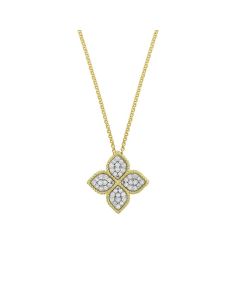 Roberto Coin Princess Large Diamond Flower Pendant Necklace in 18K Yellow Gold