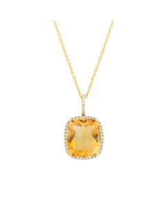 James Free Jewelers Yellow Gold Cushion Citrine Center & Diamond Halo Necklace