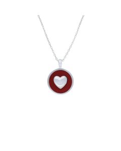 AHA Sterling Silver Red Enamel Puffed Heart Pendant Necklace small