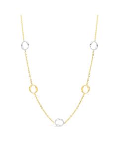 Everyday Essentials 14K Two-Tone Yellow and White Gold 7 Twist Open Circle Station Necklace 17" 201882