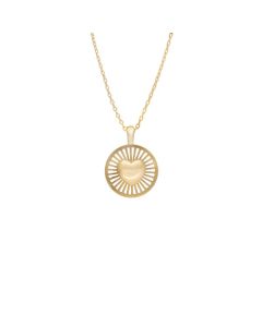 AHA 14K Yellow Gold Puff Heart Disc Pendant Necklace small