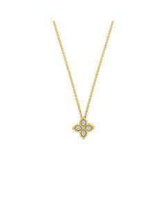 Roberto Coin Princess Small Diamond Flower Pendant Necklace in 18K Yellow Gold