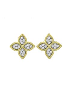Roberto Coin Princess Medium Diamond Flower Earrings in 18K Yellow Gold