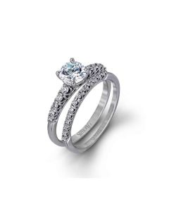 Simon G 18K White Gold Diamond Pave Engagement & Wedding Set	