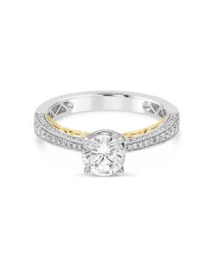 Simon G 18K Gold Three Side Milgrain Diamond Pave Engagement Ring With Swirl Undergallery
