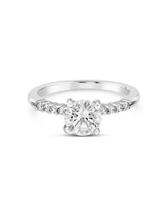 Precision Set 18K White Gold Shared Prong Pave Engagement Ring Setting	