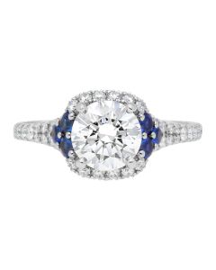 Jack Kelege Platinum Diamond Halo & Blue Sapphire Engagement Ring Setting