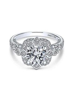 Amavida 18K White Gold Vintage Inspired Diamond Engagement Ring ER13965R6W83