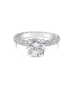 Jack Kelege 18K White Gold Diamond Pave Upper Prong Engagement Ring KGR1182