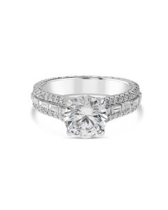Jack Kelege 18K White Gold Triple Pave Baguette Diamond Engagement Ring KGR1084