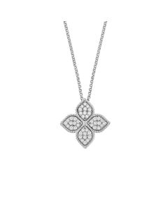 Roberto Coin Princess Large Diamond Flower Pendant Necklace in 18K White Gold