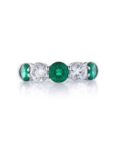 5221-003 JB Star Round Diamond And Emerald Platinum Band