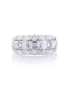 5269-001 JB Star 3 Row East West Emerald Cut Pave Diamond Platinum Band