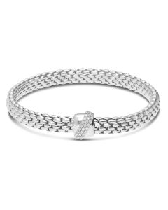 FOPE 18K White Gold Flex Diamond Pave Stationary Bracelet 542B BBR