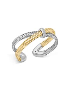 Roberto Coin 18K Yellow & White Gold Diamond Station Crossover Cuff Bangle 5574048AVBAX