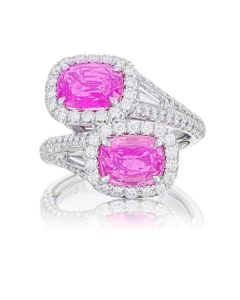 JB Star Platinum Pink Sapphire and Diamond Bypass Ring Size 6