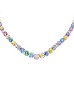 JB Star Platinum Non Heat Treated Multi Sapphire Necklace Small