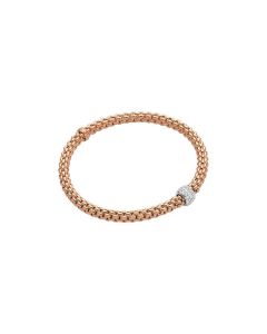 FOPE Flex'it Solo 18K Rose Gold Bracelet With White Gold and Diamond Pave Rondel 634B PAVEM