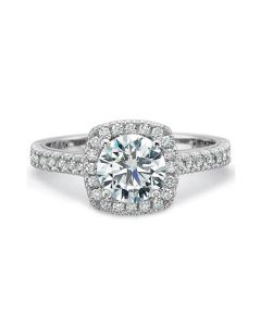 Prescision Set 18K White Gold Cushion Halo Engagement Ring Setting 712418W