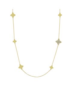 Roberto Coin Princess Alternating Medium Flower Diamond Station Necklace in 18K Yellow Gold