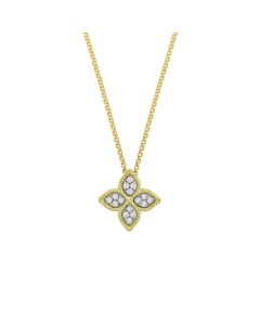 Roberto Coin Princess Medium Diamond Flower Pendant Necklace in 18K Yellow Gold