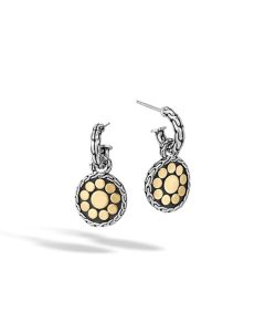 John Hardy Dot Silver & 18K Yellow Gold Small Round Hoop Drop Earrings
