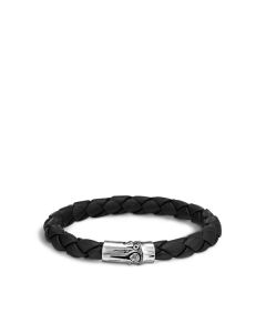 John Hardy Men's Bamboo Silver and Leather 8MM Station Bracelet