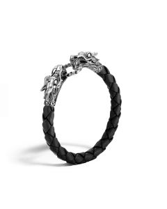 John Hardy Men's 8MM Legends Naga Black Leather Bracelet & Silver Dragon Heads