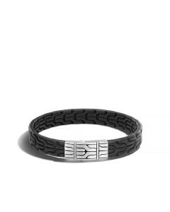 John Hardy Men's Classic Chain Silver and Leather 10MM Station Bracelet
