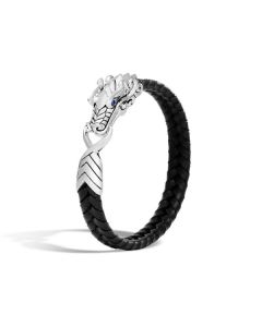 John Hardy Men's Legends Naga Silver and Leather 10MM Station Bracelet 