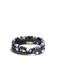 John Hardy Men's Classic Chain Beaded Wrap Silver and Leather Bracelet 